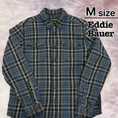 Eddie Bauer フランネルシャツ M ブルー グレー チェック柄 古着