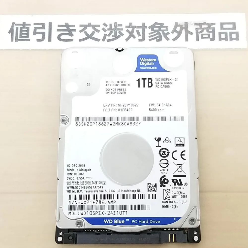 低頻度使用品 正常表示 WD / HDD1000GB 2.5インチ(B3254)