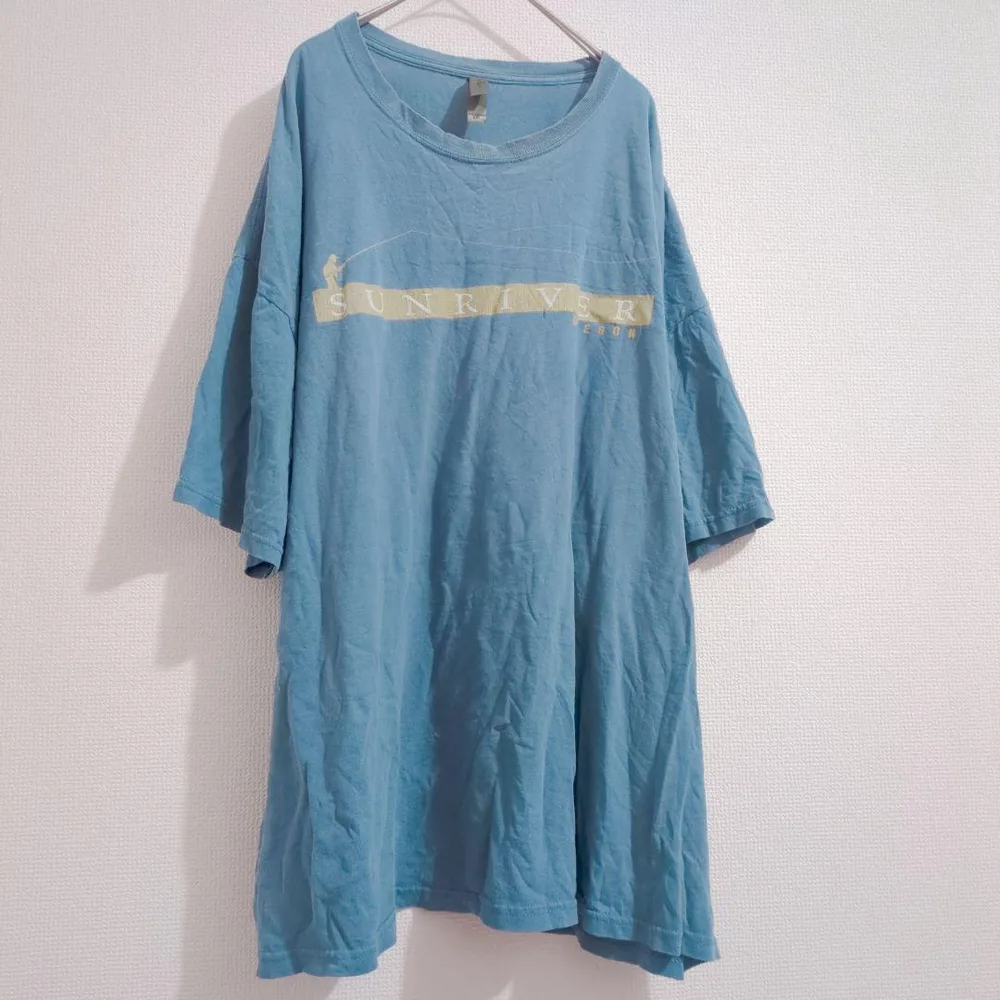 オーレイ Tシャツ クルーネック 半袖 プリント XXL 水色 ポリエステル