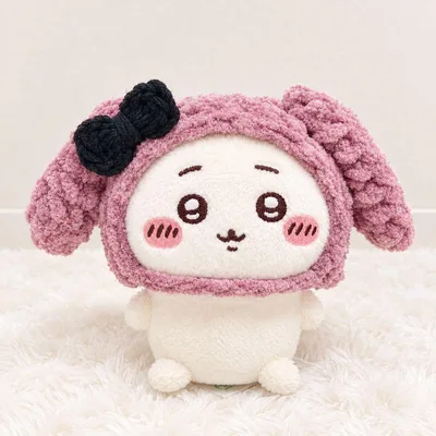ピンク うさぎのかぶり物 ちいかわ おすわりぬいぐるみ