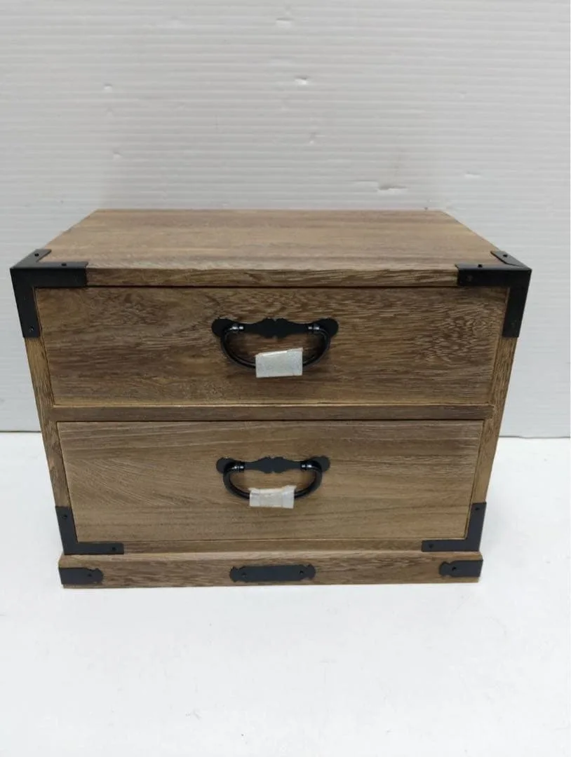 【新品】会津桐 2段小引き出し 金具付き 和風 卓上チェスト 小物入れ 外箱付