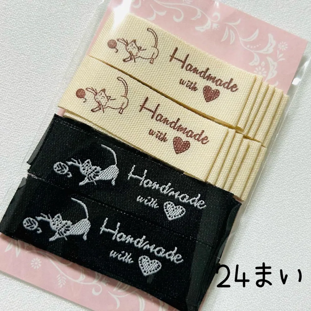 【13. 猫 コットン 刺繍】布タグ*24まい ハンドメイド ねこラベル
