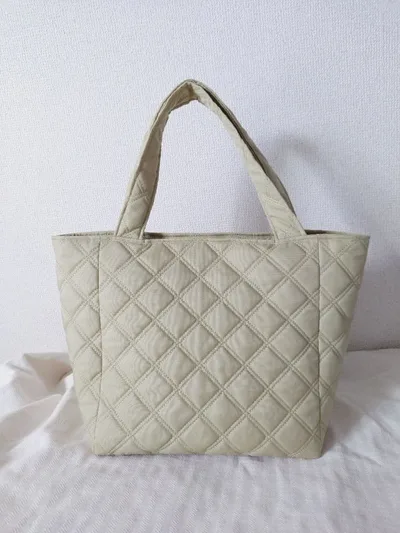 整理価格 ハンドメイド☆ボンディングキルトトートバッグ オリーブベージュ