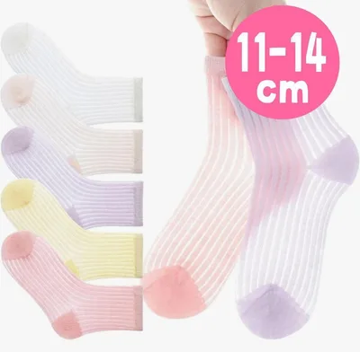 【5足セット】キッズ靴下 11-14cm 超薄ソックス メッシュ 白 黄 ピンク
