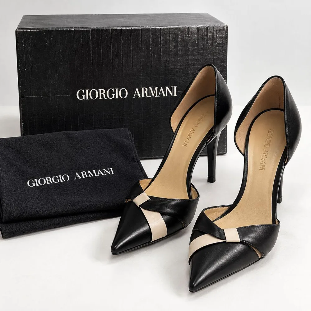 GIORGIO ARMANI パンプス 36 本革 黒 ポインテッドトゥ