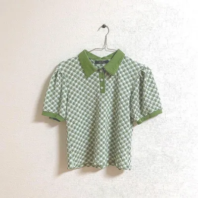 Meridian ギンガムチェック クロップド丈 トップス ぽこぽこ ポロシャツ
