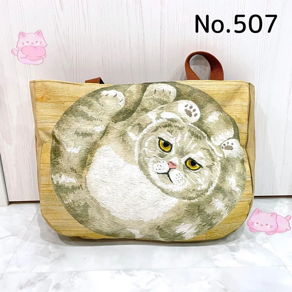 ハンドメイド ひょっこりネコ 丸角 トートバッグ エコバッグ 大きめサイズ