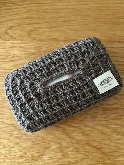 ハンドメイド ティッシュケース 手編み ブラウン