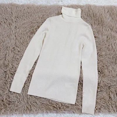 無印良品 首のチクチクを抑えた リブタートルネックセーター M アイボリー 白