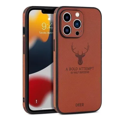 iPhone14Pro ケース ブラウン 鹿 PUレザー 秋冬 大人かわいい