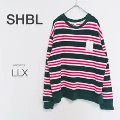 【SHBL】スウェット ボーダー 大きめサイズ カジュアル ワッペン 長袖 秋冬