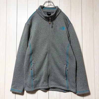 ノースフェイス フリースジャケット 刺繍ロゴ ジッパーポケット グレー L