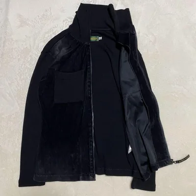 HUNTING WORLD ジップニットブルゾン M 黒 ベロア切替 伊製