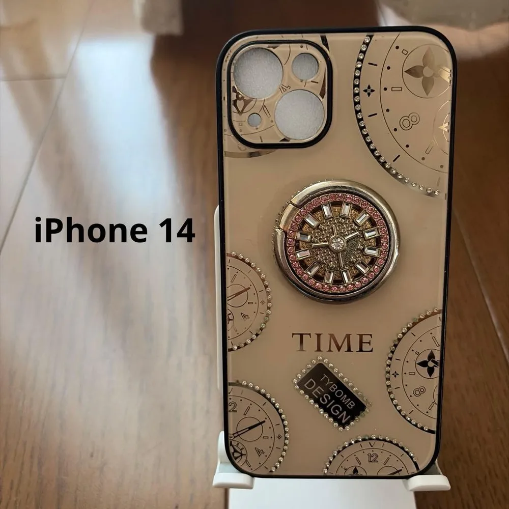 iPhone14用スマホケース 時計デザイン リング付き
