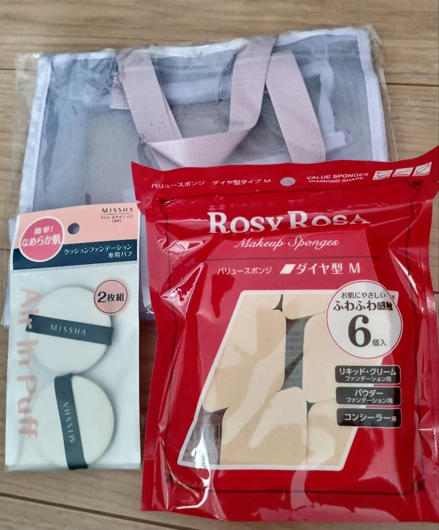新品未使用品Rosy Rosa スポンジ 、MISSHA パフ、バック3点セット