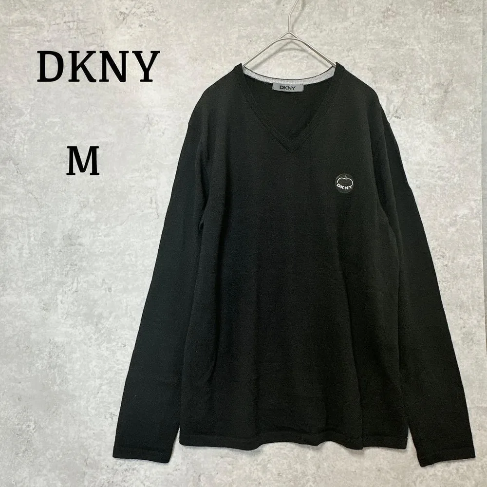 DKNY♦︎ニット セーター(M)ブラック ウール100% Vネック 薄手