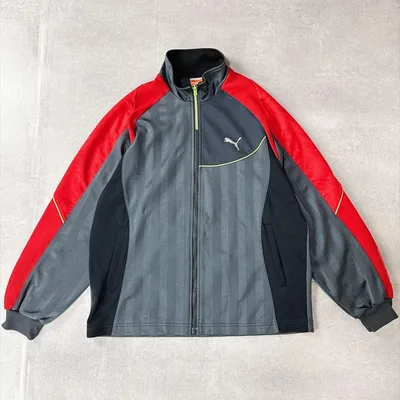 PUMA プーマ ジャージ トラックジャケット グレー×レッド×ブラック 150