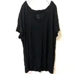 アニューデイ 無地半袖Tシャツ スクープネック ゆったり L 黒 綿 モダール