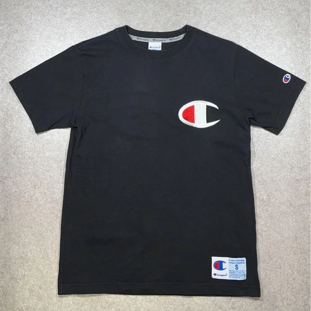 Champion ビッグCロゴ刺繍Tシャツ 黒 S