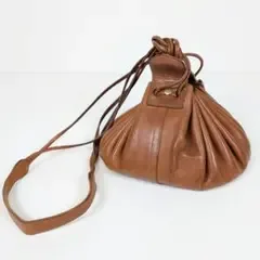 イルビゾンテ レザー 巾着 ショルダーバッグ ギャザー ブラウン