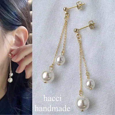 #372 スワロフスキーパール 2連 ピアス/イヤリング変更可能 ハンドメイド