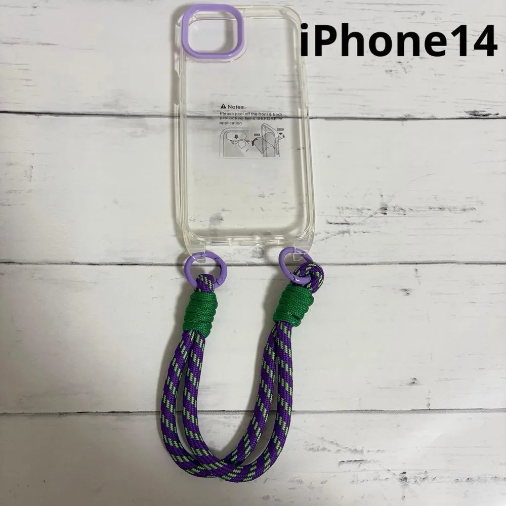 iPhone14スマホケース ストラップ付 透明ケース