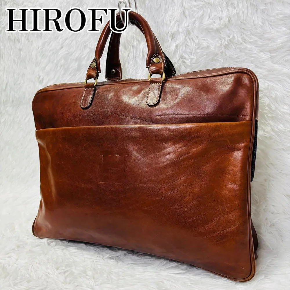 HIROFU ビジネスバッグ ブリーフケース ロゴ レザー イタリア製 ブラウン