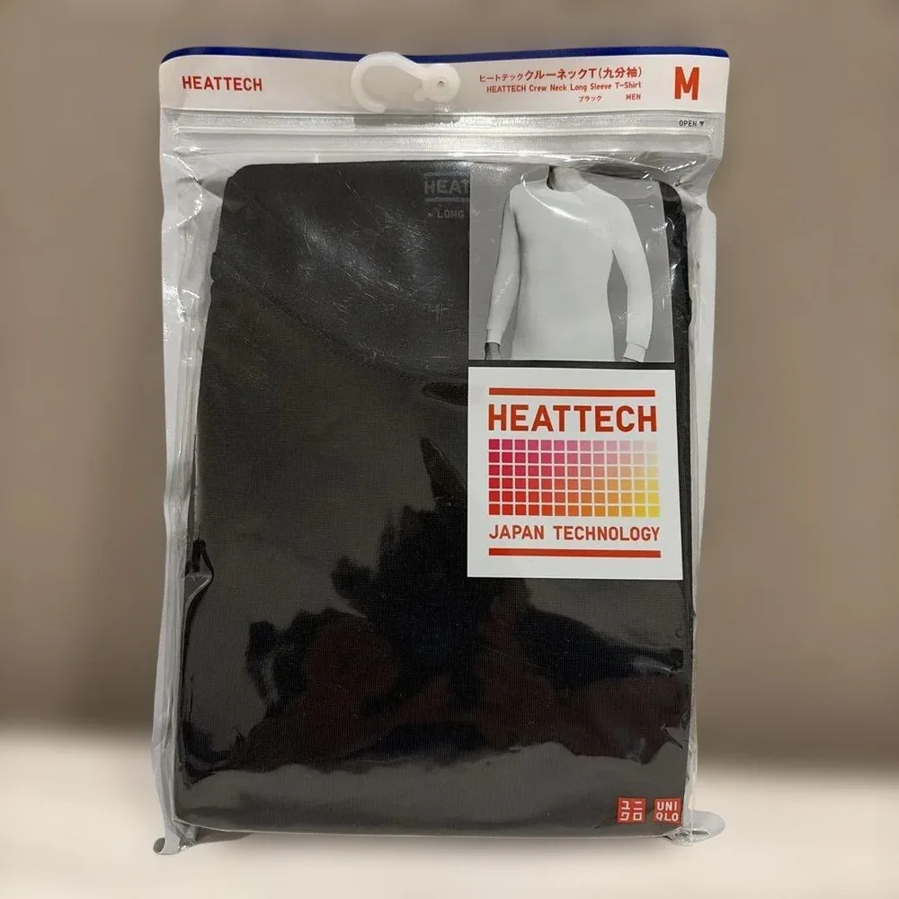 UNIQLO ヒートテッククルーネックT 九分袖 ブラック M