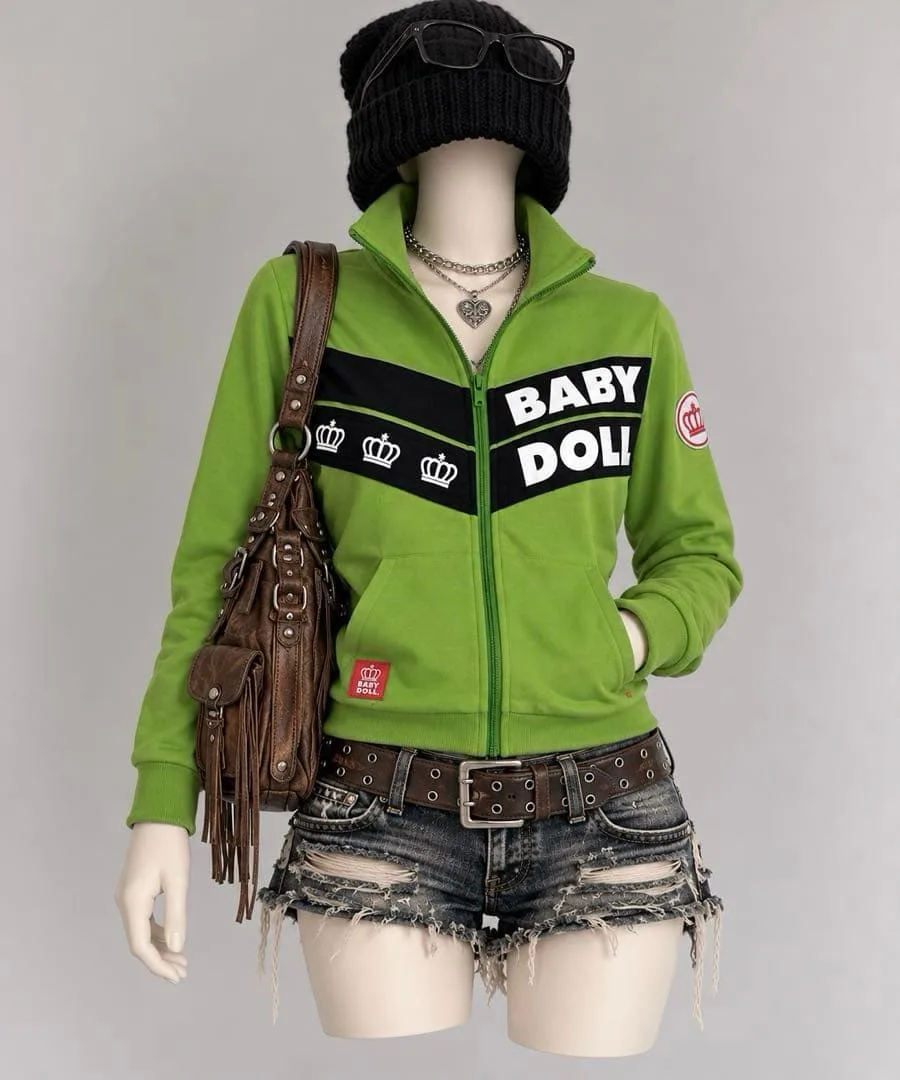 00s Y2K BABYDOLL ロゴ ジップアップパーカー 平成ギャル 海外