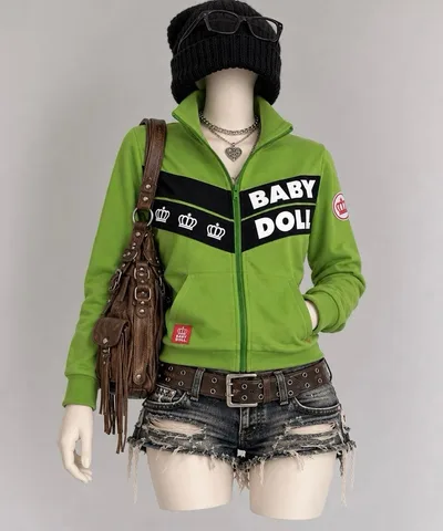 00s Y2K BABYDOLL ロゴ ジップアップパーカー 平成ギャル 海外