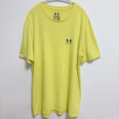 アンダーアーマー Tシャツ クルーネック 半袖 無地 XL 黄 綿 トレーニング