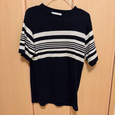 ikka ボーダー柄 半袖Tシャツ ネイビー Lサイズ