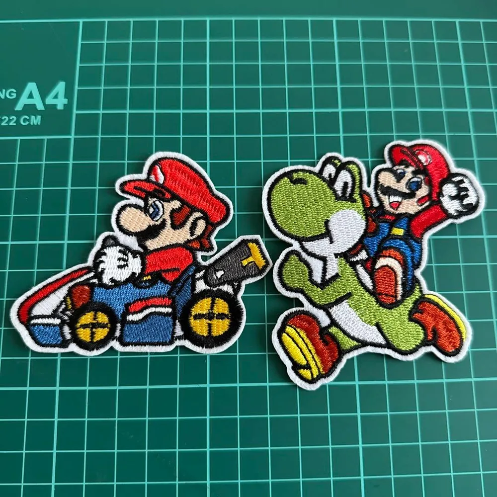 マリオカート ワッペン 刺繍 アイロン接着2枚セット大きめ