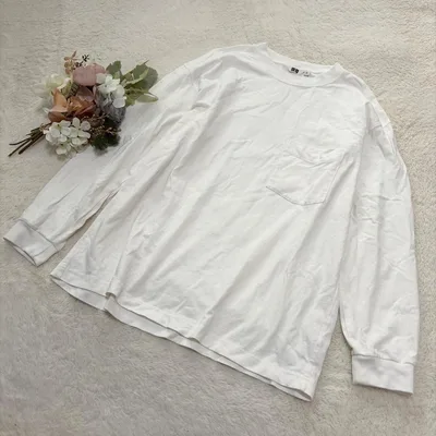 【ユニクロ】UNIQLO メンズ クルーネックT(長袖) ロンT ホワイト XL