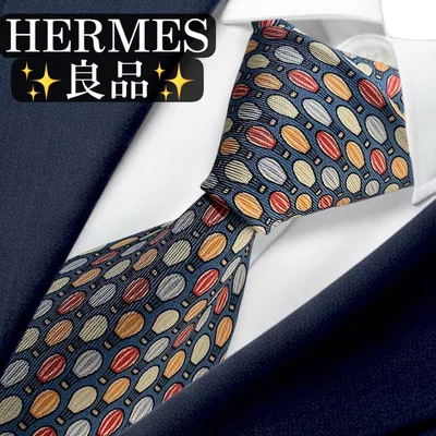 良品✨HERMES ネクタイ 気球柄 総柄 ブルー