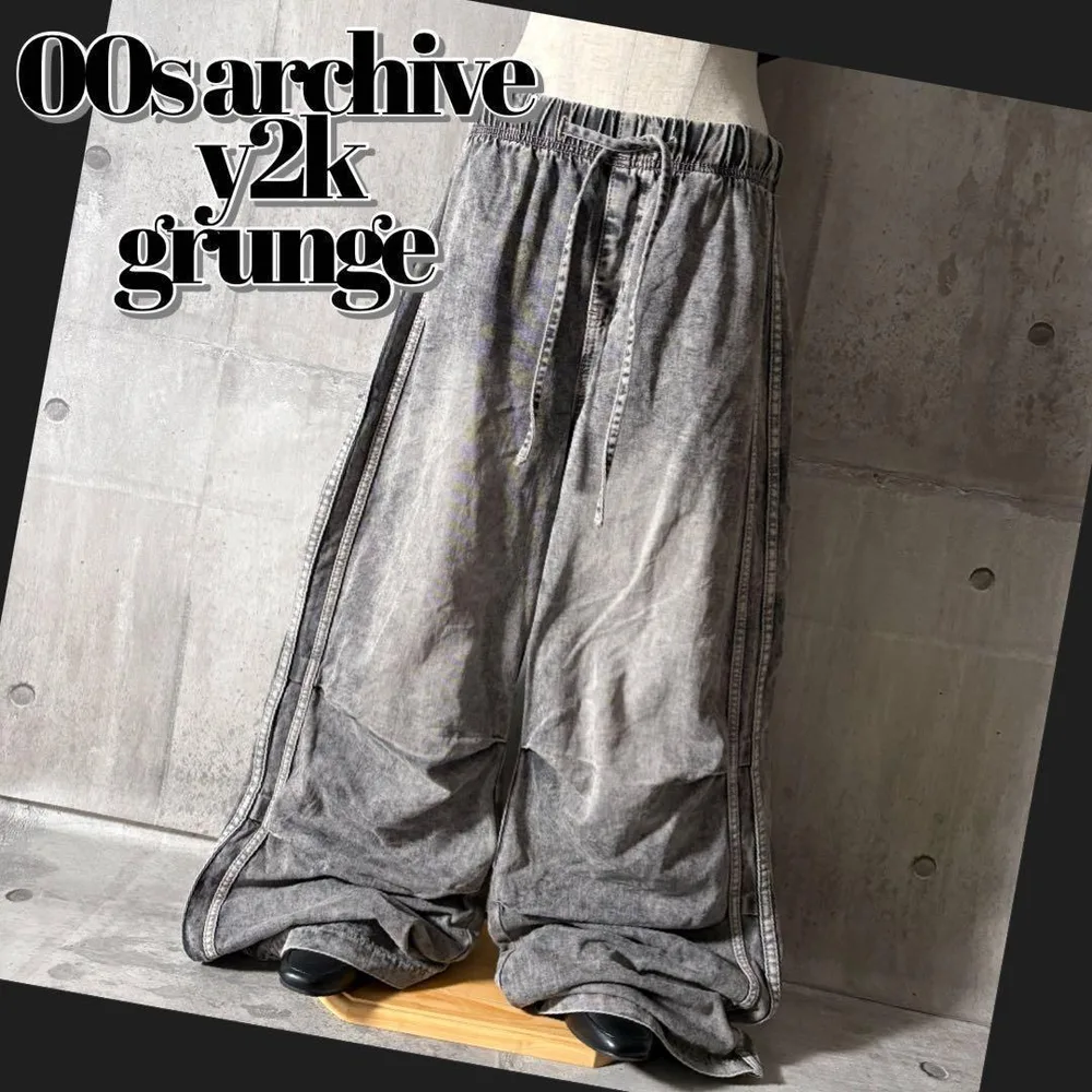 y2k super buggy black denim side line 裾広