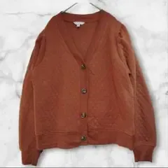 タイムアンドトゥルー ダイヤキルト Vネックカーディガン パフスリーブ XL 茶
