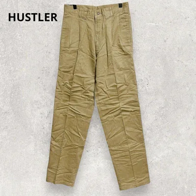 HUSTLER 綿 麻 チノパン W73 M相当 カーキベージュ 美脚 日本製