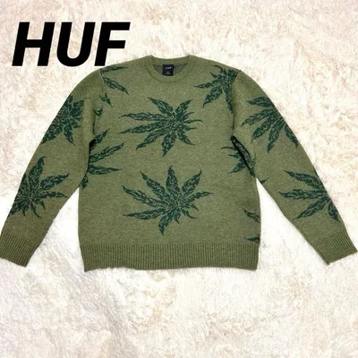 人気総柄 M】HUF トライバル クルーネック ニット セーター カーキ 緑
