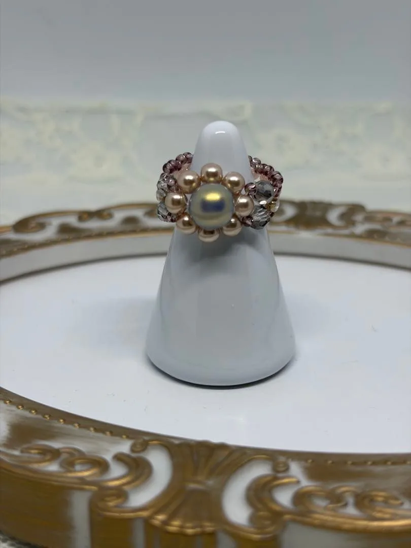 ハンドメイド ビーズリング フラワーモチーフ 11〜13号