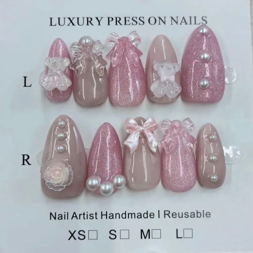 【現品販売】ネイルチップ リボン かわいい ガーリー ピンク