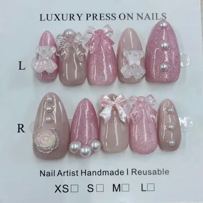 【現品販売】ネイルチップ リボン かわいい ガーリー ピンク