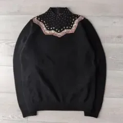 vintage 長袖ニット スパンコール ビーズ ハイネック レトロ 個性的