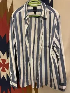 H&M エイチアンドエム リネンブレンド 太ストライプシャツ 長袖 L