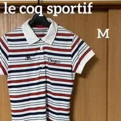 ルコックスポルティフ ゴルフ ポロシャツ レディース M ボーダー柄 ストレッチ