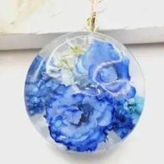 レジンネックレス ハンドメイド ブルーミニ薔薇 かすみ草