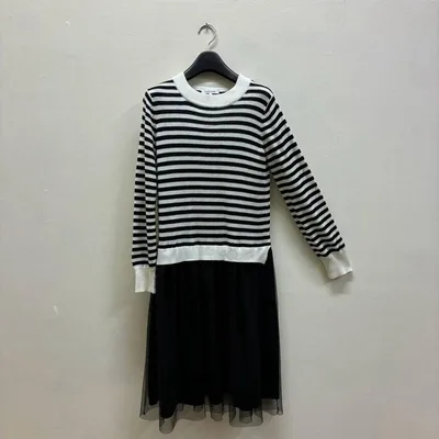 【美品】GLOBAL WORK (M) ボーダーニット切替ワンピース