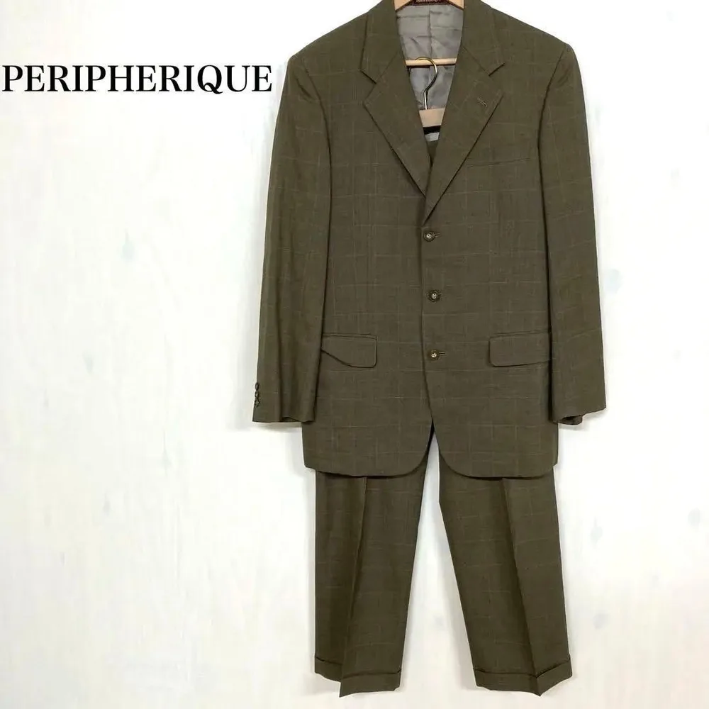 PERIPHERIQUE メンズ ブラウン 茶 セットアップ スーツチェック