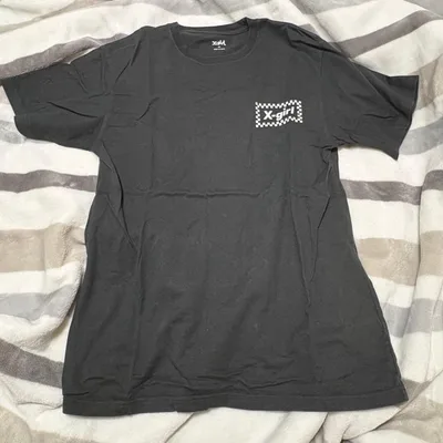 X-girl チェッカーフラッグ プリント Tシャツ ブラック