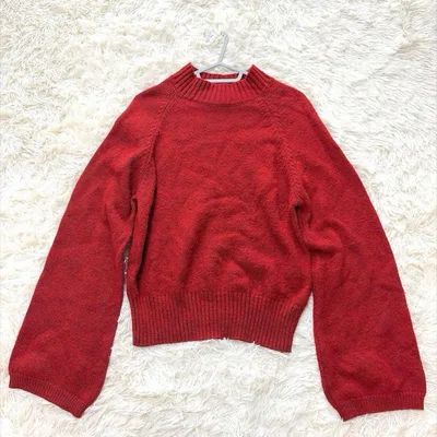 【ラミラル】美品✨長袖ニット ボトルネック ボリューム袖 レッド M 秋冬